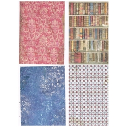 STAMPERIA  Papier ryżowy format A6 / 8szt   VINTAGE LIBRARY TŁA